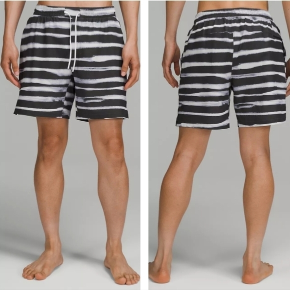 Lululemon Pool Short 7" Watercolour Stripe Vapor Graphite Grey Size M.. - Picture 13 of 13